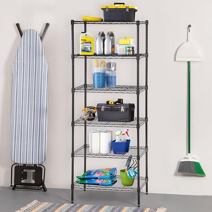 BestOffice Adjustable Wire Shelving Storage Shelves Heavy Duty Shelving Unit for Small Places Kitchen Garage (Black, 13 D x 23 W x 59 H)