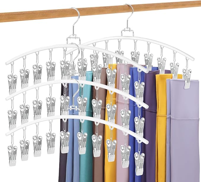 4 Pack Legging Organizer for Closet, Ginyoyo Metal Gym Clothes Organizer w/40 Clips Holds 40 Leggings, Hangers Space Saving, Closet Organizers and Storage, Room Organization Essentials, White