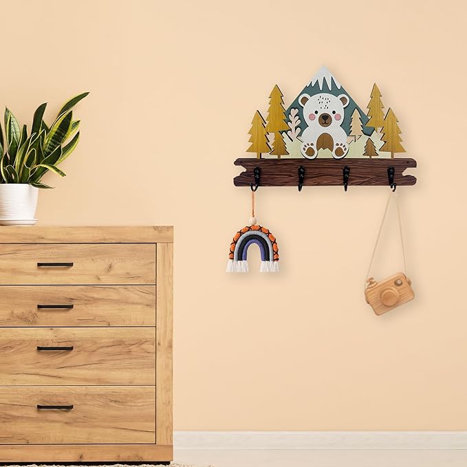 Dog Leash Holder for Wall Mount, Farmhouse Wooden Dog Claw Hooks, Paws Key Rack Accessories for Rustic Home Decor (L)