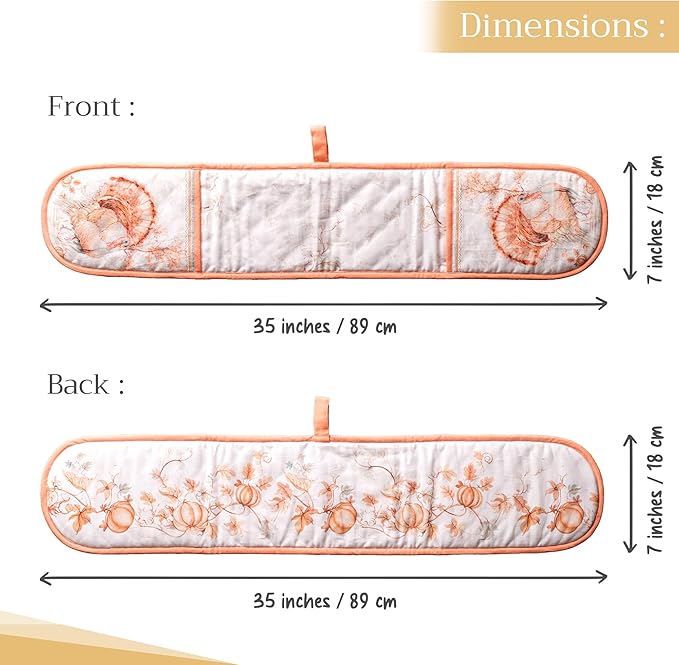 Maison d' Hermine Double Oven Mitt (7" x 35") 100% Cotton Heat Resistant BBQ Cooking Gloves with Loop for Thanksgiving Christmas Decorations Baking Cooking Barbeque Handling Hot Pan (Giving Thanks)