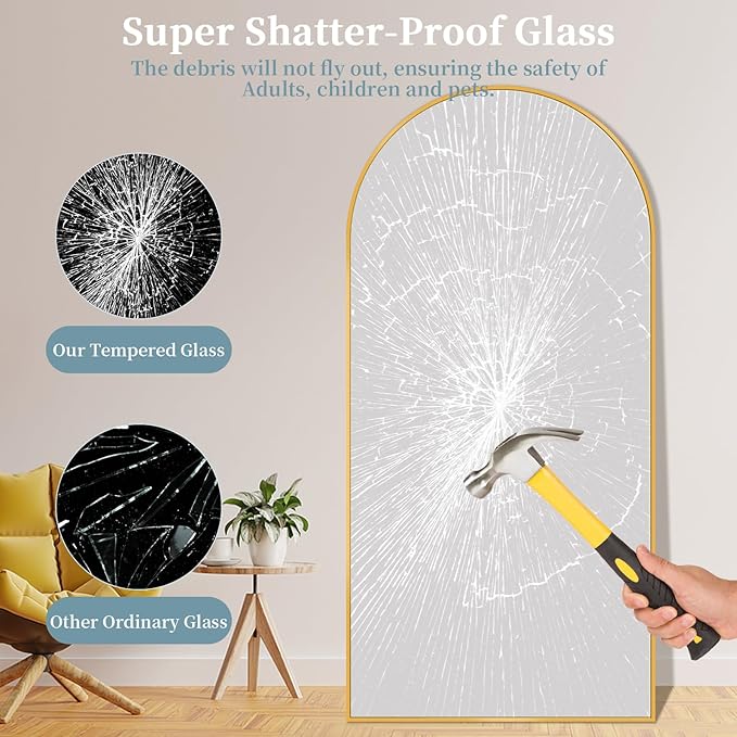 Full Length Mirror, 81"x41" Oversized Floor Mirror with Stand, Hanging or Leaning Full Body Mirrors Mirror for Bedroom, Living Room, Cloakroom, Arch, Gold