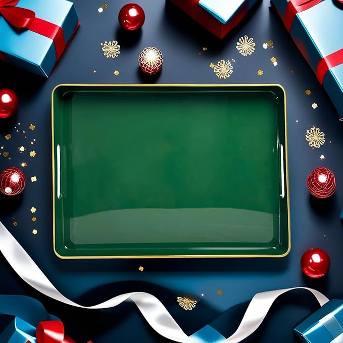 Large Green Tray, Elegant Plastic Coffee Table Tray for Ottoman, Home Decor, Living Room.16.7"*12"*1.6"