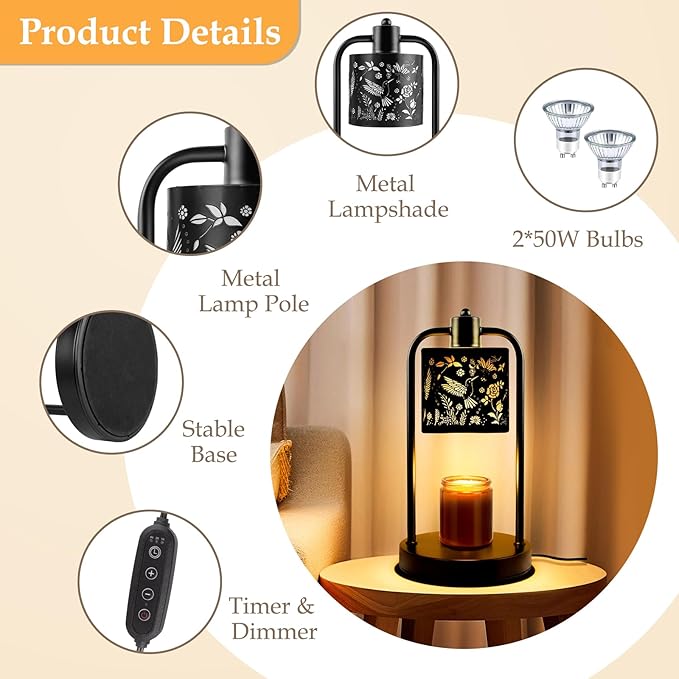 Candle Warmer Lamp Electric with Timer: Wax Melts for Warmer Yankee Candles Large - Dimmable Candle Warmer for Birthday Christmas Gift Bedroom Home Decor
