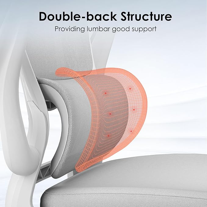 Farini Ergonomic Office Chair, Desk Chair with Headrest and Lumbar Support, High Back Swivel Home Office Chair with Headrest for Home Office Bedroom, Gifts, White & Gray