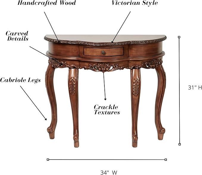 Touch of Class Traditional Delegato II Natural Cherry Classic Wooden Console Table - Handcrafted Wood - Victorian Style - Decorative Regal Furniture - Half Circle Moon Shape - Elegant Display