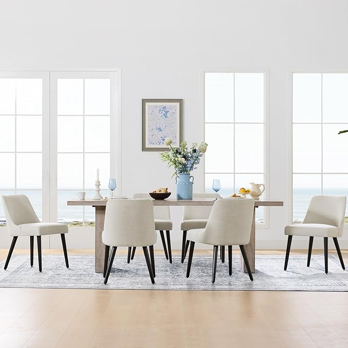 CHITA Mid-Century Modern Dining Chair, Upholstered Fabric Accent Chairs, Set of 2,Performance Fabric in Linen