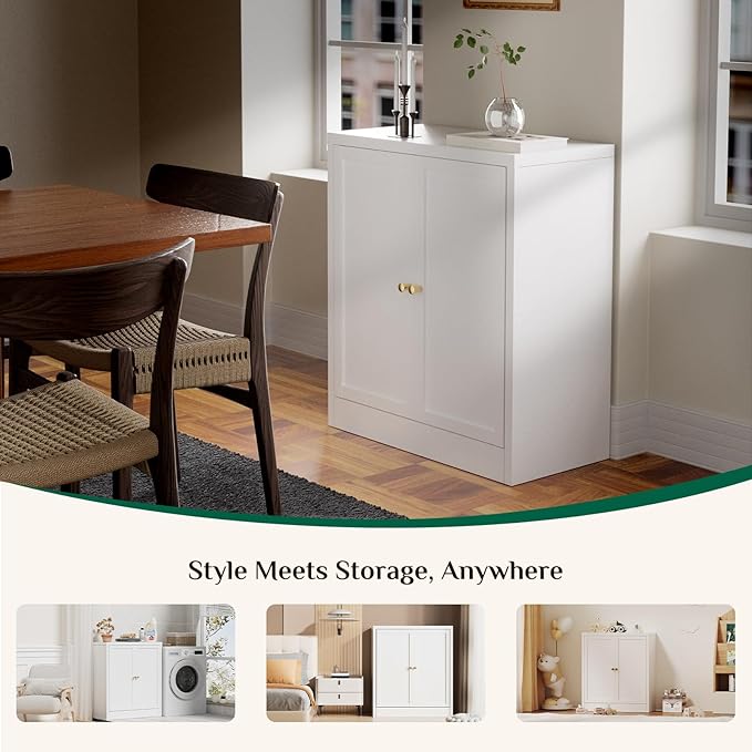 Storage Cabinet, Metal Bathroom Floor Organizers and Storage Cabinets, Freestanding Small Cabinet for Restroom, 3 Shlves Home、Bathroom、Living Room Cabinets - White