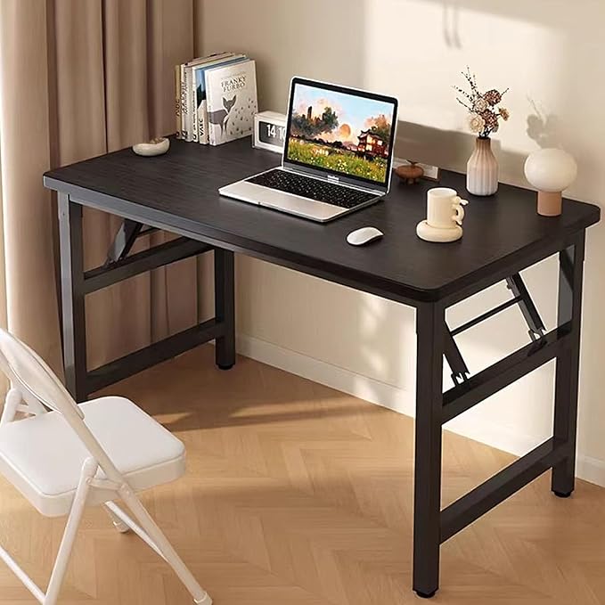 39.4 Inch Folding Table，Square Folding Desks for Small Space,Small Foldable Desk No Assembly,Black.