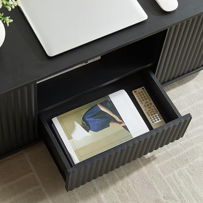 Coffee Table for Living Room, 46.5 Inch Modern Oval Coffee Table with Storage & 2 Drawers, Mid-Century Minimalist Wood Center Table with Hidden Compartments, Adjustable Feet (Natural)