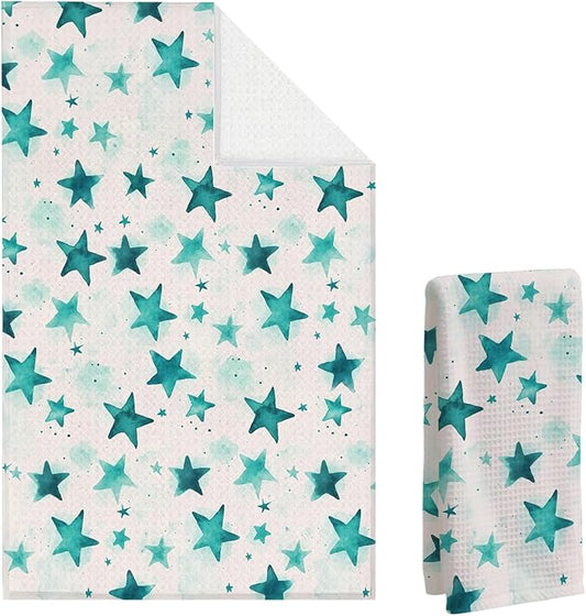 Watercolor Star Hand Towel, Star Waffle Towels, Nursery & Bathroom Hand Towel, 16x24 Inch Azure Dish Tea Towel Decor for Kitchen & Nursery & Bathroom, Gift for Friends & Homeowners.