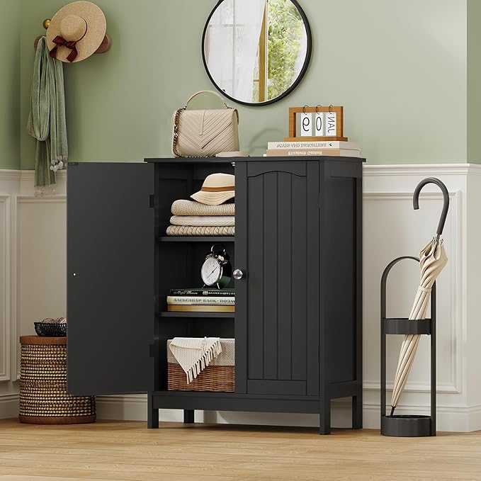 Iwell Bathroom Cabinet, Bathroom Storage Cabinet with 2 Doors & 3 Shelves, 3 Heights Available, for Living Room, Entryway, Kitchen, Home Office, Black