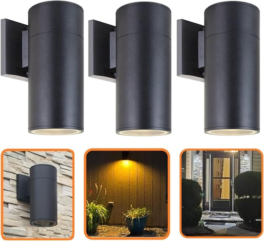 Outdoor Wall Light, Exterior Lighting - ETL Listed, Die-cast Aluminum Anti-Rust Waterproof Wall Mount Cylinder Design – 1-Direction Up or Down Light Fixture for Porch, Garage or Patio (3 Pack)