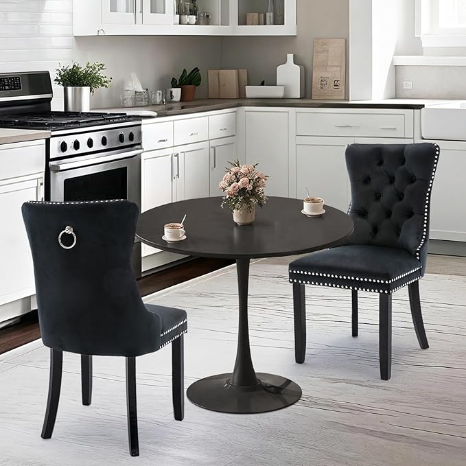 SoarFlash Kitchen Table and Chairs for 2, 24" Dining Table Set for 2 with Velvet Upholstered Chairs, 3 Piece Round Kitchen Table Set, Dining Room Table Set for Small Space, Apartment