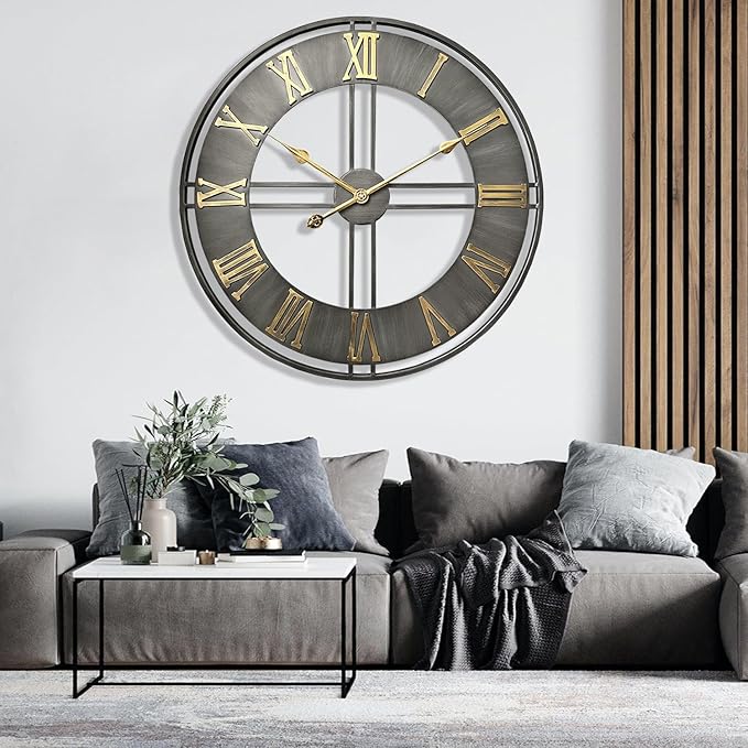 Large Wall Clock,20inch Metal Wall Clocks,Quality Quartz Movement Roman Numerals Clock for Living Room Bedroom Kitchen Decor,Silent Oversize Clock Battery Powered