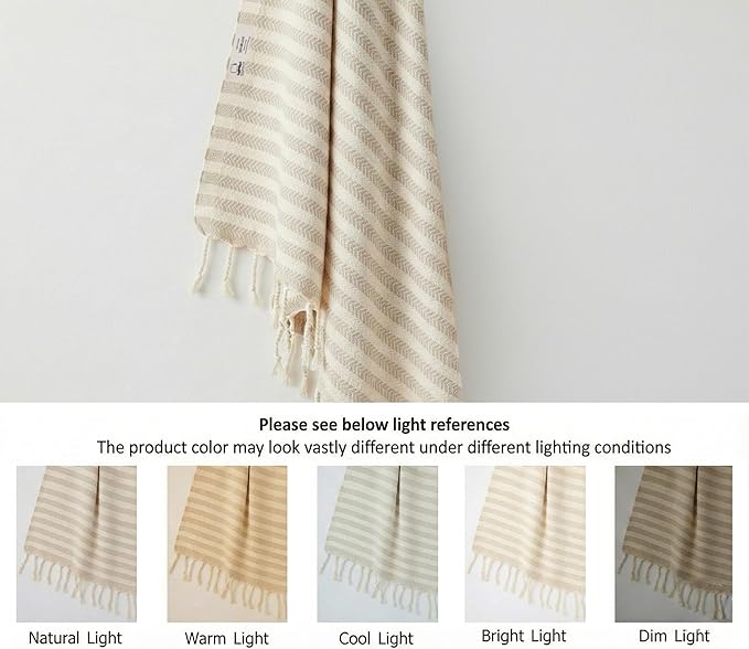 Bazaar Anatolia Turkish Bath Towel – 100% Cotton, Quick Dry Boho Farmhouse Decor, Autumn Throw Blanket for Bathroom – Oversized 71x39 Inches – Arpa Beige
