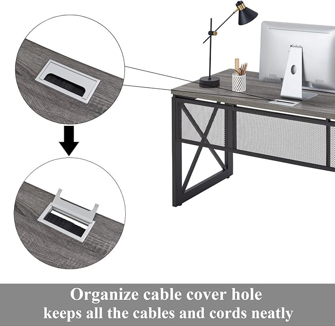 BON AUGURE Industrial Computer Desk, Rustic Wood Desks for Home Office, Sturdy Metal Writing Work Table (60 Inch, Dark Grey Oak)