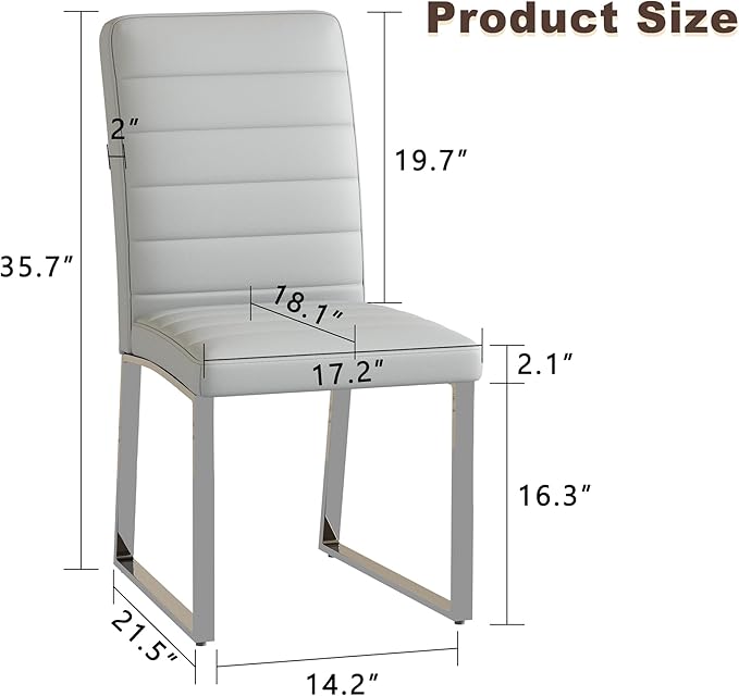 Modern Dining Chairs Set of 4, White Faux Leather Kitchen Chairs, Upholstered Armless Dining Room Chair with Gold Mental Legs Heavy Duty, Comfortable (Grey Chiars, Set of 6)