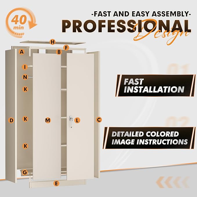 INTERGREAT Metal Wardrobe Closet, 72" Locking Storage Wardrobe Cabinet with Doors and Shelves, 18 "D Steel Clothes Storage for Office, Home, School, Gym (Warm Grey)