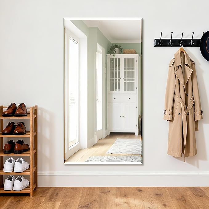 Ruomeng Frameless Mirror for Wall, 55x30 Inch Bathroom Vanity Mirror Farmhouse, Large Rectangle Mirror with Beveled Edge, Tempered Glass, Hangs Horizontally or Vertically