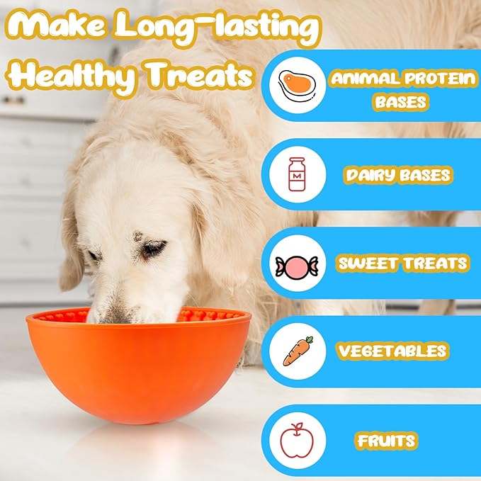 Patelai 2 Pcs Dog Enrichment Lick Bowls Silicone Freeze Bowls Interactive Cat Licking Mats Slow Feeders for Pet Oral Health Boredom Anxiety Relief, Wobble or Stay Put (Orange, Green,Bone)