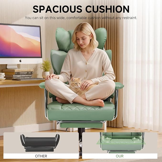 COMHOMA Big and Tall Office Chair, High Back Leather Gaming Chair with Footrest, Executive Ergonomic Office Chairs with Pocket Spring Lumbar Support and with Outward Fixed Soft Armrests