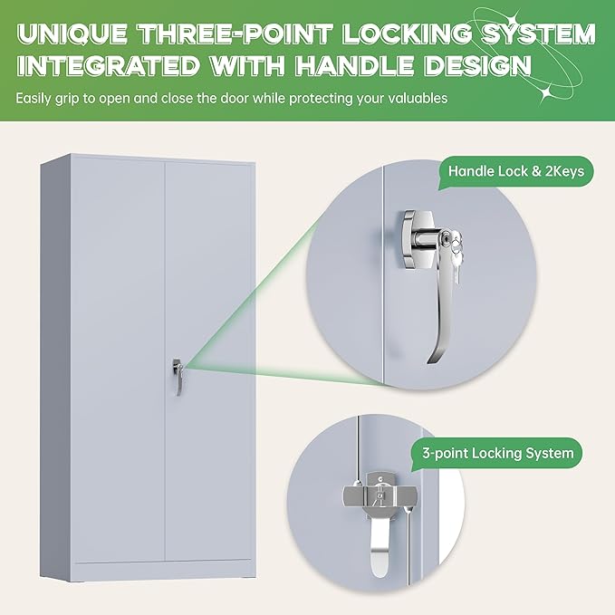 INTERGREAT Metal Storage Cabinet,72" Steel Lockable File Cabinet with Locking Doors and Adjustable Shelves,Locking Tool Cabinets for Office,Home,Garage,Gym,School (Cement Grey)