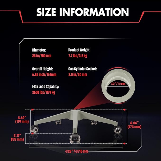 Sytopia 28" Office Chair Base Replacement with Wheels, Set of 5, 2600 lbs Heavy Duty Desk Chair Base, Smooth & Quiet Casters, Grey