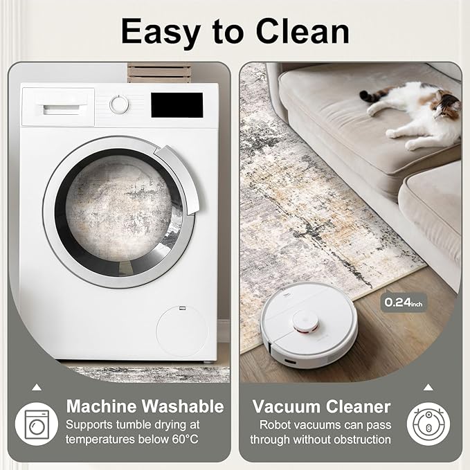 Area Rug Living Room Rugs - 5x7 Modern Abstract Soft Indoor Neutral Washable Rug Stain Resistant Non-Slip Low Pile Carpet for Bedroom Dining Room Home Office - Charcoal Grey