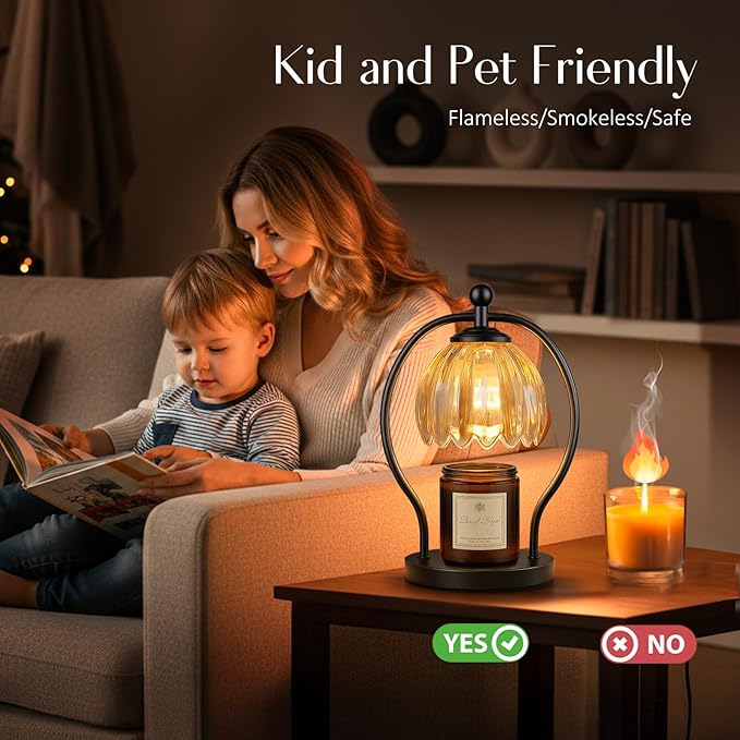 COTTHOS Candle Warmer Lamp, Dimmable Candle Warmer with Timer, Vintage Candles Wax Warmers for Jar Candles Christmas Birthday Gifts for Women Mom, Home Decor for Bedroom Living Room, Black Amber
