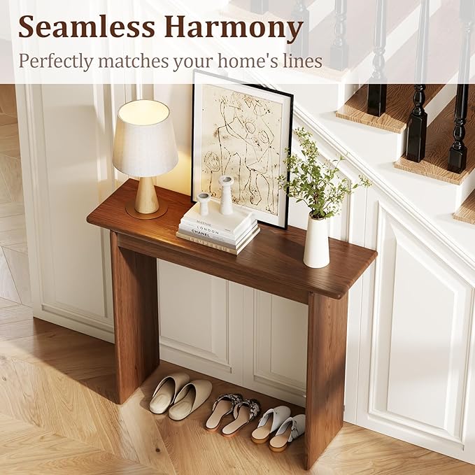 AQIMUELE Wood Console Table for Entryway, Mid Century Modern Console Table, Walnut Sofa Table for Living Room, Hall Way, Walnut Color