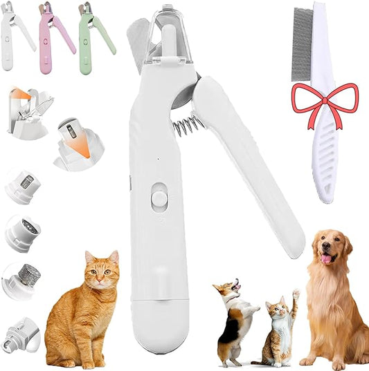 Pupnourish Nail Trimmer, 2026 New 2-in-1 LED Dog Nail Trimmers Grinder & Clipper, USB Rechargeable, with Multiple Sanding Ports & Splash Guard, for Dogs & Cats, Pet Paws Grooming Tool (White)
