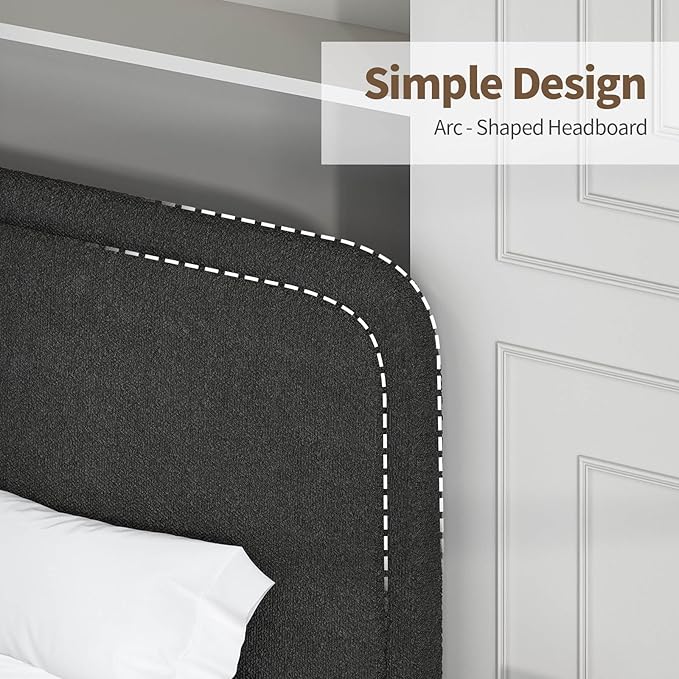 BarnFurin King Size Boucle Bed Frame and Headboard, Cloud Upholstered Platform Bed Frame, Soft Rounded Corners, Modern Style, No Box Spring Required, Easy Assembly, Black