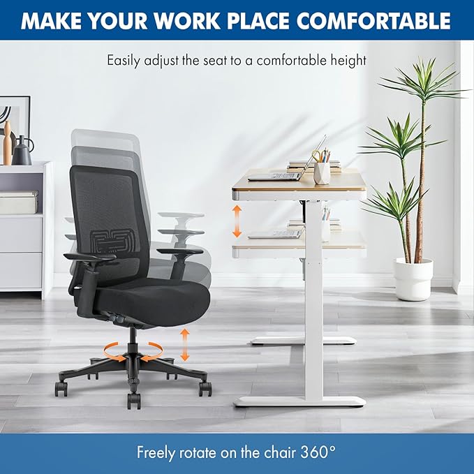 Mesh Office Chair with Headrest – Ergonomic Office Chair with Lumbar Support, Adjustable 3D Arms & Soft Seat – Holds Up to 330lbs (Gray)