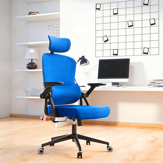 Ergonomic Office Chair - 400LB Comfy Desk Chairs with Adjustable Headrest and Lumbar Back Support, Mesh Computer Chairs with Wheels and Arms for Home Office, Study, Bedroom and Dorm (01blue)