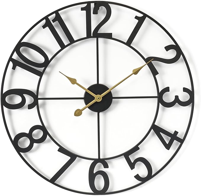 Sorbus 24-Inch Large Wall Clock – Decorative Black Metal Clock with Gold Hands – Silent, Battery Operated, Modern Wall Decor for Living Room, Kitchen, or Office – Great Gift for Housewarming or Office
