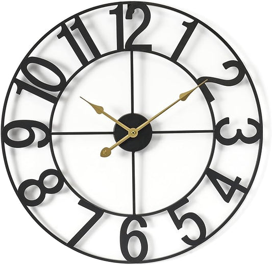 Sorbus 24-Inch Large Wall Clock – Decorative Black Metal Clock with Gold Hands – Silent, Battery Operated, Modern Wall Decor for Living Room, Kitchen, or Office – Great Gift for Housewarming or Office