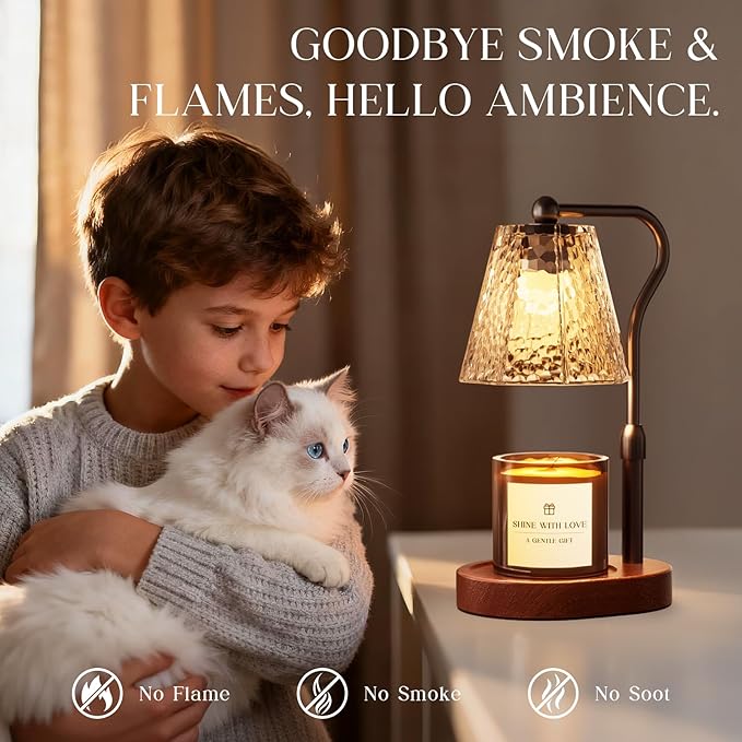Candle Warmer Lamp with Timer Dimmable, Height Adjustable Wax Melt Warmer for Home Decor & New Home Bedroom, Vintage Candle Lamp for Scented Wax Jar Candles with 2 Bulbs,Birthday Gift for Women & Moms