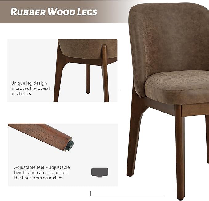 VKNOW Modern Dining Chairs Set of 4, Faux Leather Kitchen Chairs with Wood Legs, Upholstered Side Chair for Kitchen Dining Room, Dark Brown