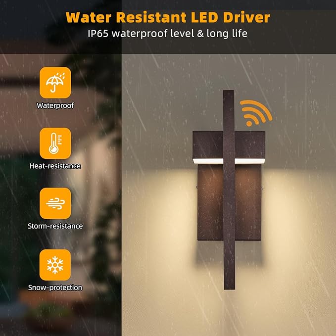 tewei LED Outdoor Wall Sconce Dusk to Dawn Outdoor Lighting, Modern Exterior Lighting Fixtures, Brown LED Front Porch Lights Outside Wall Mount Lights for House, Hallway, Warm White 3000K, 1 Pack