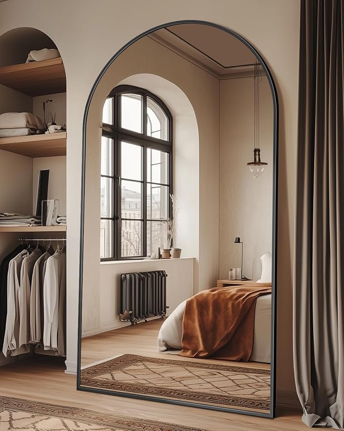 Full Length Mirror, 86"x46" Oversized Floor Mirror with Stand, Hanging or Leaning Full Body Mirrors Mirror for Bedroom, Living Room, Cloakroom, Arch, Black
