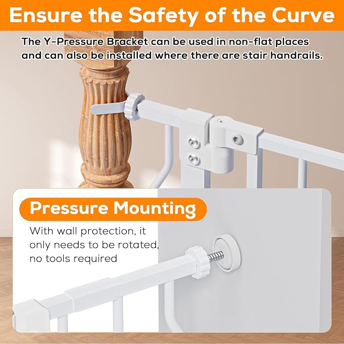 29-53" Baby Gate for Stairs, Baby Safety Essentials, Auto Close Gate for Doorways, Easy Install Pressure Mounted Dog Gate Indoor, Pet Gates for Dogs, White