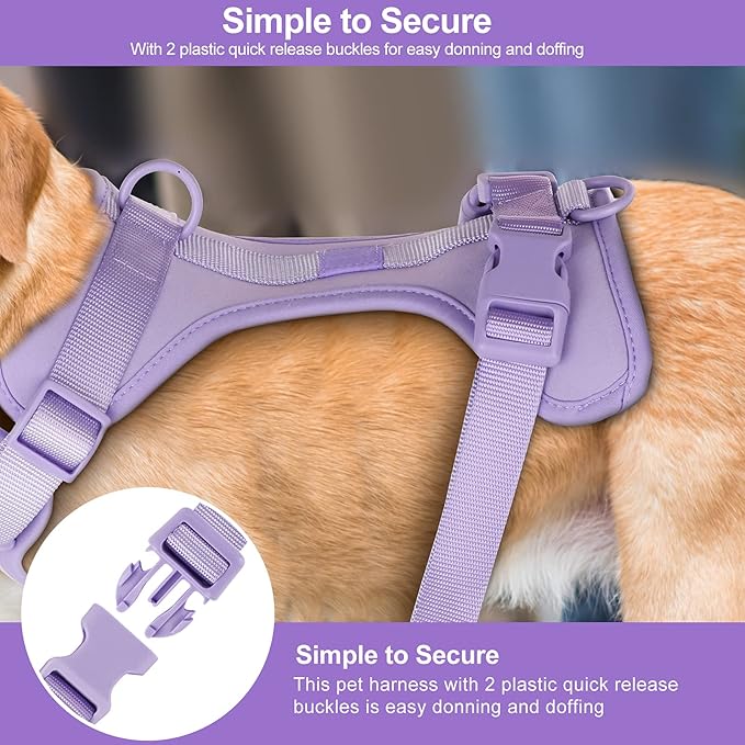 No Pull Lightweight Dog Harness: Adjustable Durable Breathable Mesh Pet Vest Harness with Soft & Comfortable Cushion, for Small Medium Large Dogs (Lilac, L)