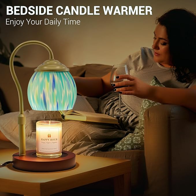 Candle Warmer Lamp with Timer Dimmer - Height Adjustable Wax Melt Warmer for Jar Candles, Blown Art Glass Candle Warming Lamp with 2 Bulbs Birthday Gifts for Mom Women Candle Holders for Home Decor