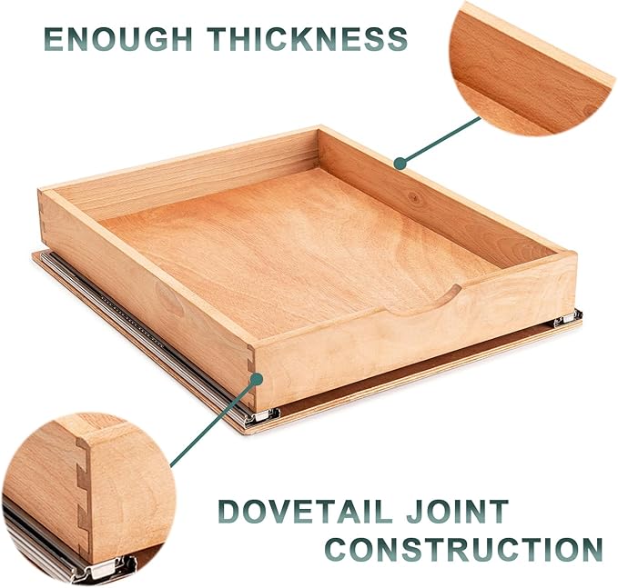 Fully Assembled Pull Out Cabinet Drawer, Wood Pull Out Cabinet Organizer, Soft Close Slide Out Pull Out Drawers for Kitchen Cabinets, Fast and Easy DIY Installation, 18”W x 21”D