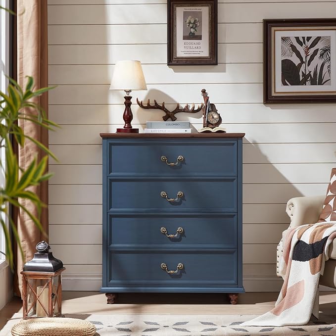 24" Wide Farmhouse Nightstand Set of 2, 54" 7 Drawers Dresser, 37" Tall Rustic Chests of Drawers, Farmhouse Furniture Series for Bedroom,DarkBlue