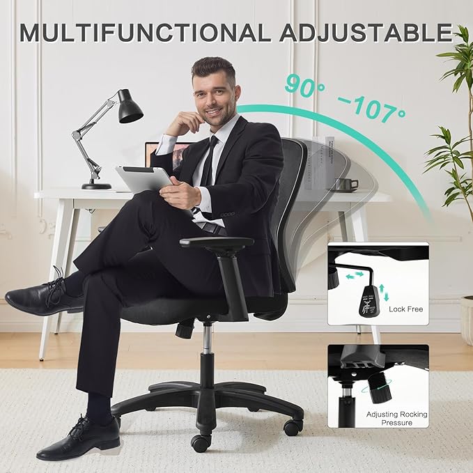 YFO Big and Tall Office Chair 500LBS - Computer Desk Chair with Adjustable Lumbar Support, Heavy Duty Ergonomic Mesh with 360 Rotation 4D Arm and Extra Wide Comfty Seat, Quiet Wheels for Adults
