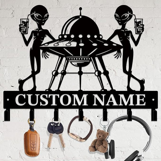 Personalized Custom Alien ET Metal Wall Keys Hooks,Clothes Hooks Alien ET Art coat racks,door holder,Black Alien ET decorations for home,Entrance doors,Hallway, Bedroom,Keys,Hats (Style K)