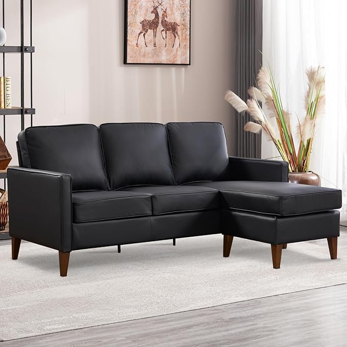 EBELLO Sectional Sofa Couch, L Shaped Couch Faux Leather with Reversible Chaise, Lounge Sofa for Living Room Apartment Small Space, Black