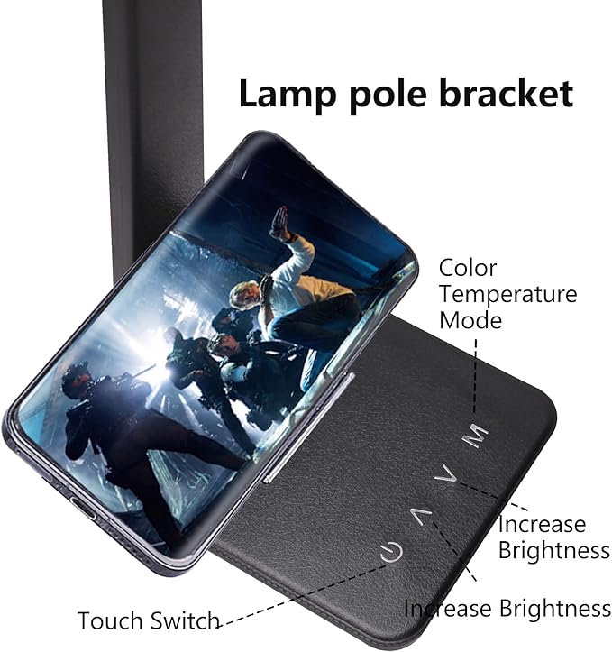 Led Desk Lamp Dimmable Table Lamp with USB Charging Port, 5 Lighting Modes, Sensitive Control, Foldable Portable Dorm Desk Lamps for Home Office Bedroom Reading Study Work (Black)