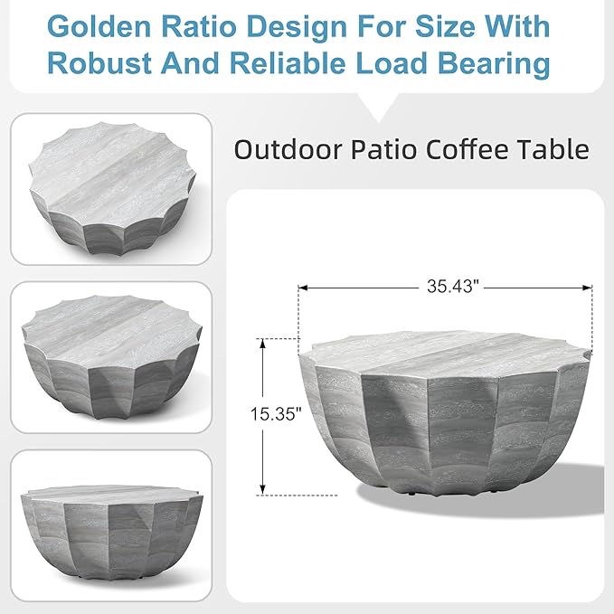 35" Outdoor Round Coffee Table Modern Stylish Design Waterproof & Moisture-Proof No Assembly Required Outdoor Coffee Table for Patio, Garden, Backyards - US Warehouse (Marble White)